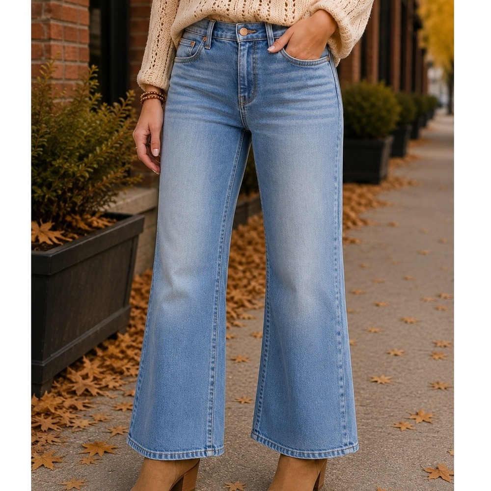 Madewell Cali Demi-Boot High Rise Crop Flare Jeans Medium Wash Blue Size 27